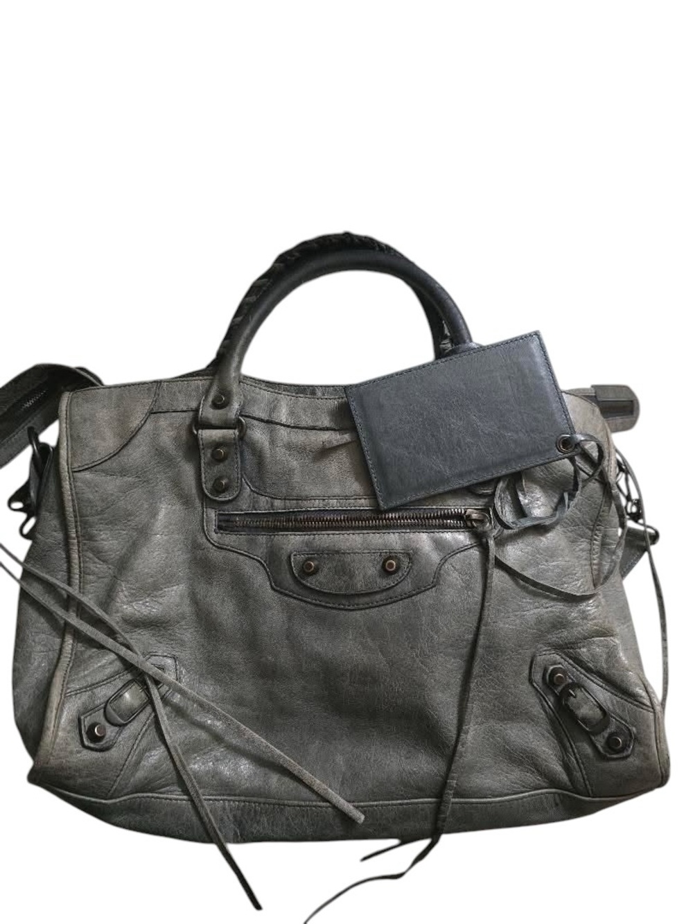 Auth Balenciaga City Bag grey green Lambskin  Leather shoulder Bag mirror strap - Picture 11 of 11